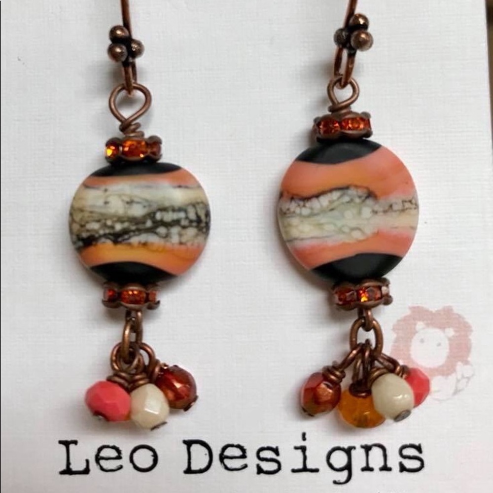 Handmade Beaded Glass & Copper Earrings